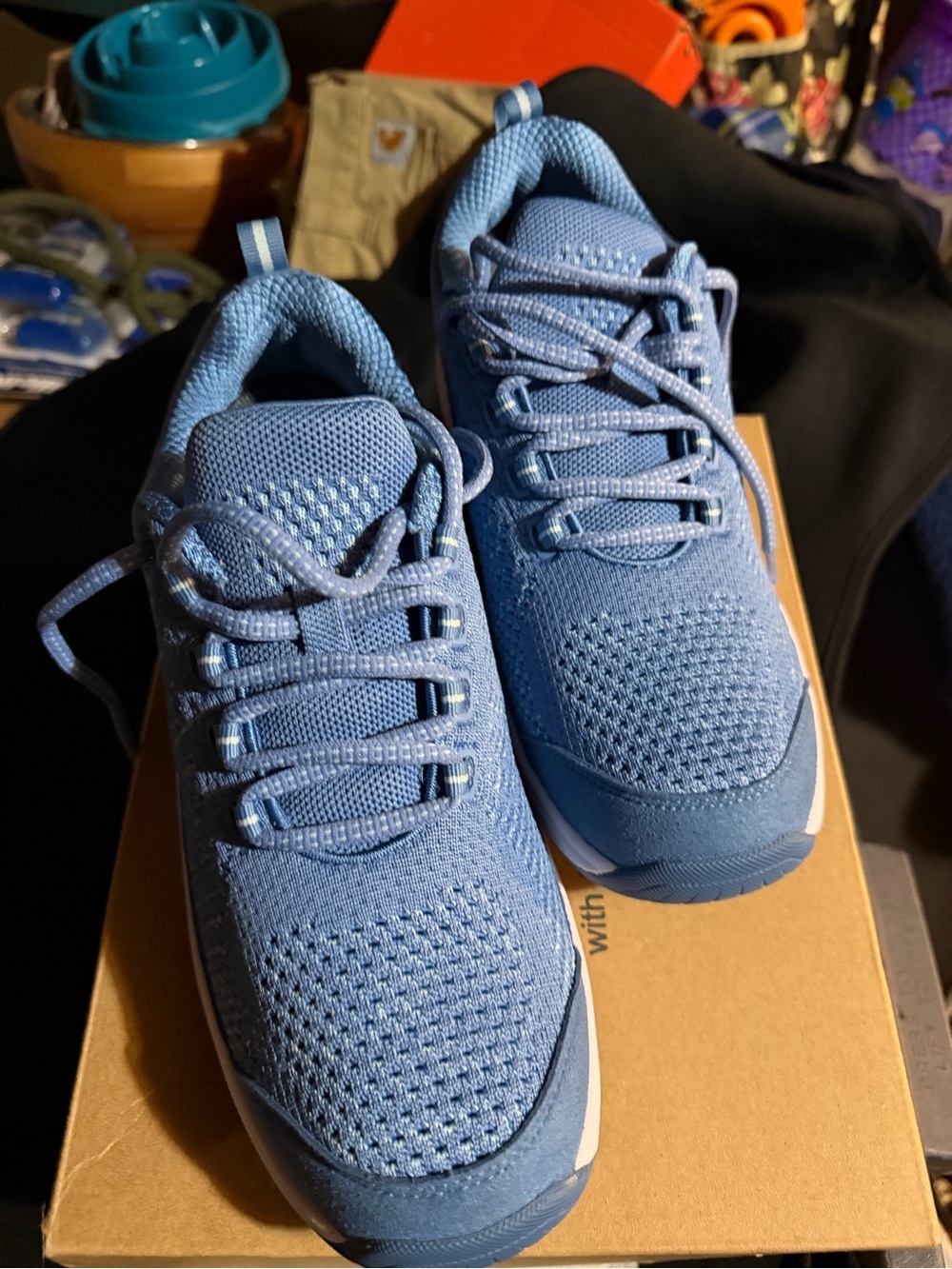 Women's Lightweight Knit Casual OthroFeet System Sneakers Coral Light Blue